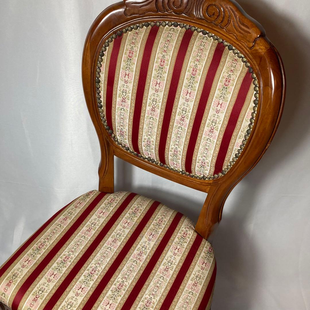 高級イタリア製❗️ダイニングチェア ストライプ アンティーク調 木製