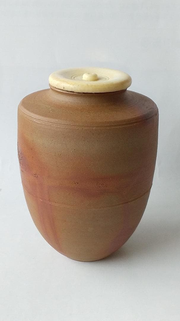 備前焼 火襷茶入 木村陶峰 作 仕覆 鹿文有栖川錦 茶道具 共箱 茶入 美品