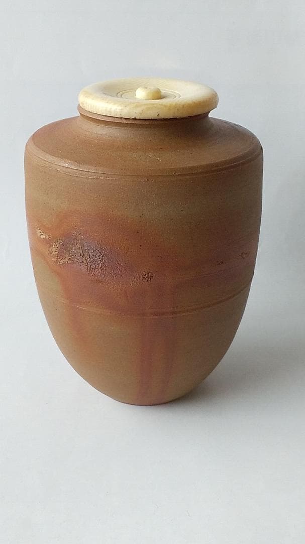 備前焼 火襷茶入 木村陶峰 作 仕覆 鹿文有栖川錦 茶道具 共箱 茶入 美品