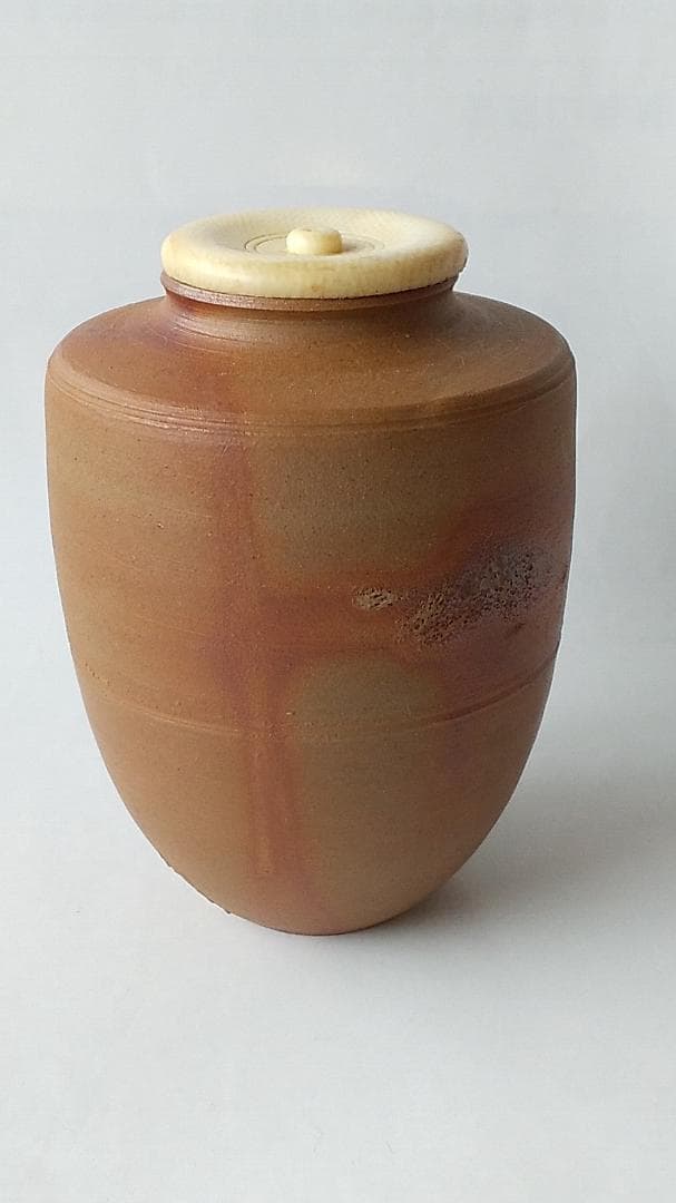 備前焼 火襷茶入 木村陶峰 作 仕覆 鹿文有栖川錦 茶道具 共箱 茶入 美品