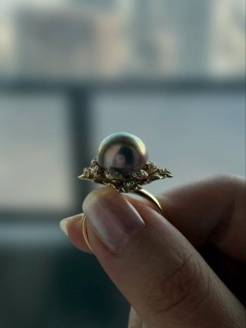 【極光13mm】エジソンパール リング カフェゴールド 18K鍍金 華やか