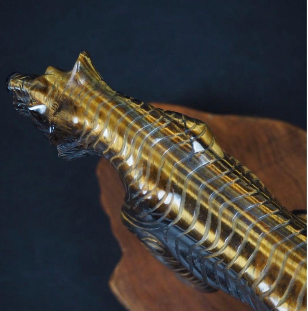 送料無料 リアルな虎目石（タイガーズアイ）彫刻 虎置物 ☆大珍品