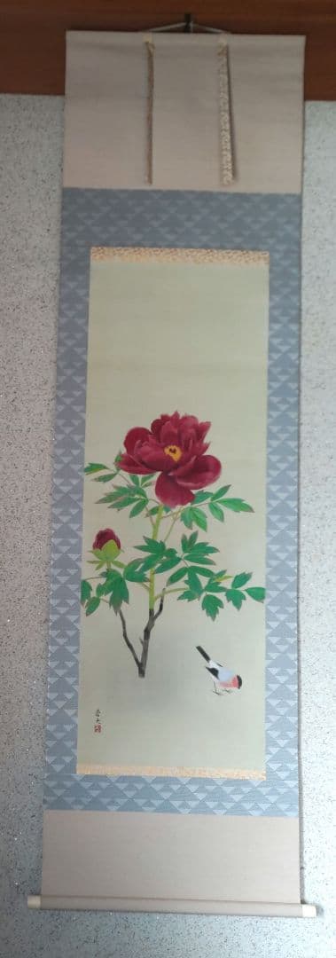 牡丹と鳥の掛軸 H99