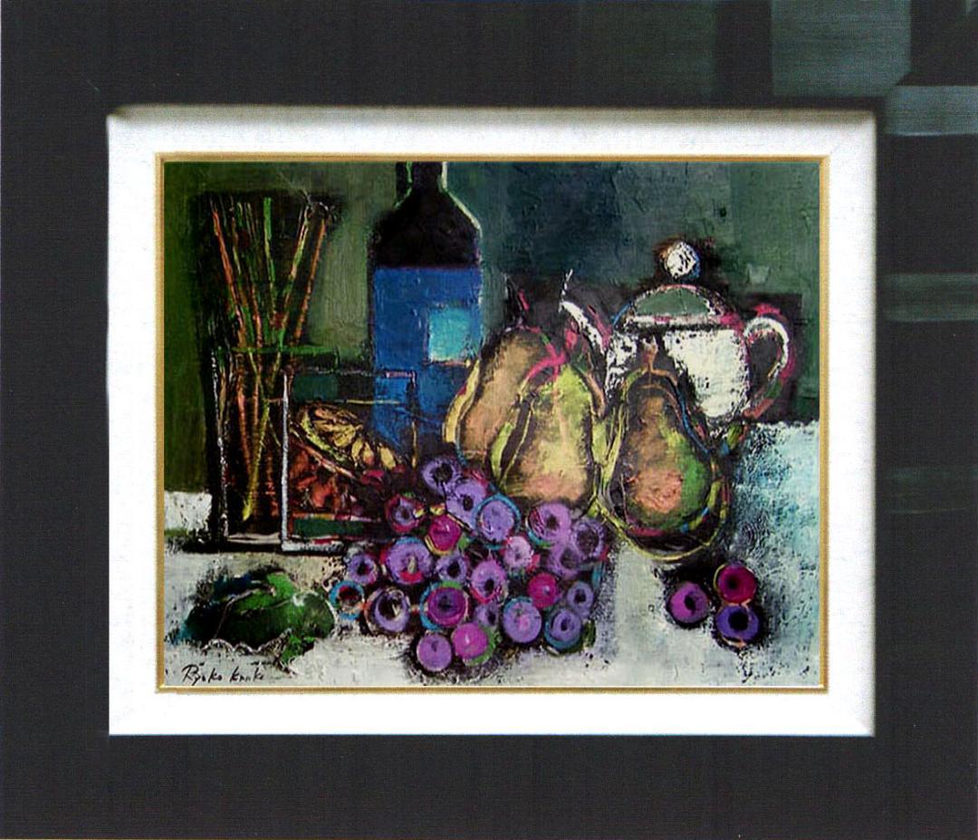 油絵 絵 絵画インテリア 額付(白) uF6-061504 果物 ワインポット