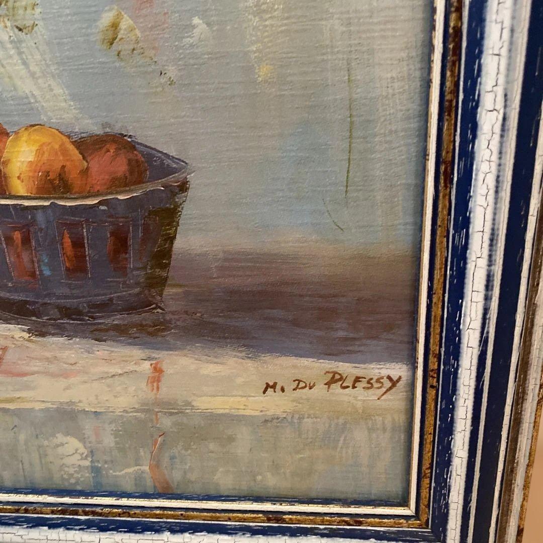 油絵 静物画 バラ 花瓶 フルーツ 60×80cm サイン入り 額縁付き - メルカリ