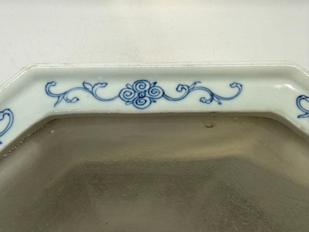 中国　清時代　染付花卉紋　八角鉢　アンティーク　送料込み260118