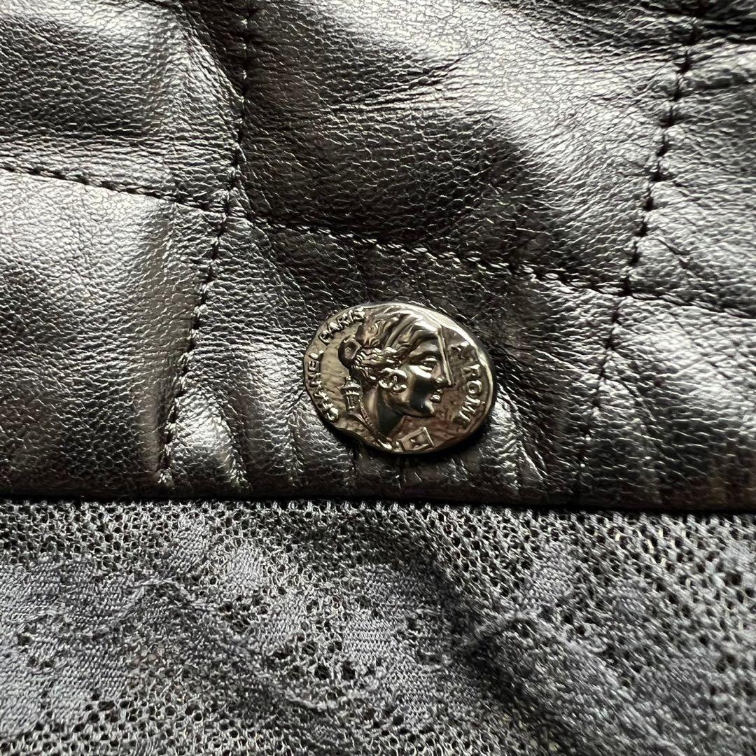 CHANEL 本革レザー マトラッセ 裾レース スカート ブラック 38