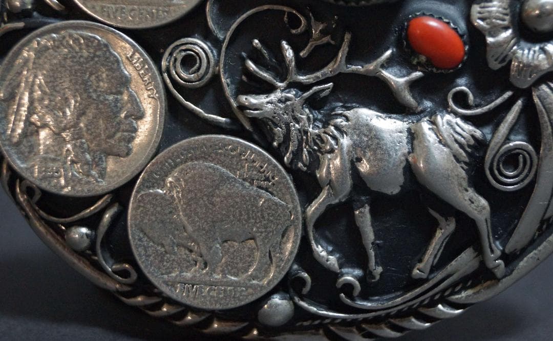 激レア】ヴィンテージハンドクラフト ウエスタンバックルターコイズ赤