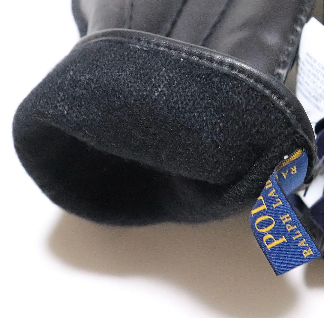 《ポロ ラルフローレン》未使用 3本線 裏地カシミヤ100% レザー手袋 M