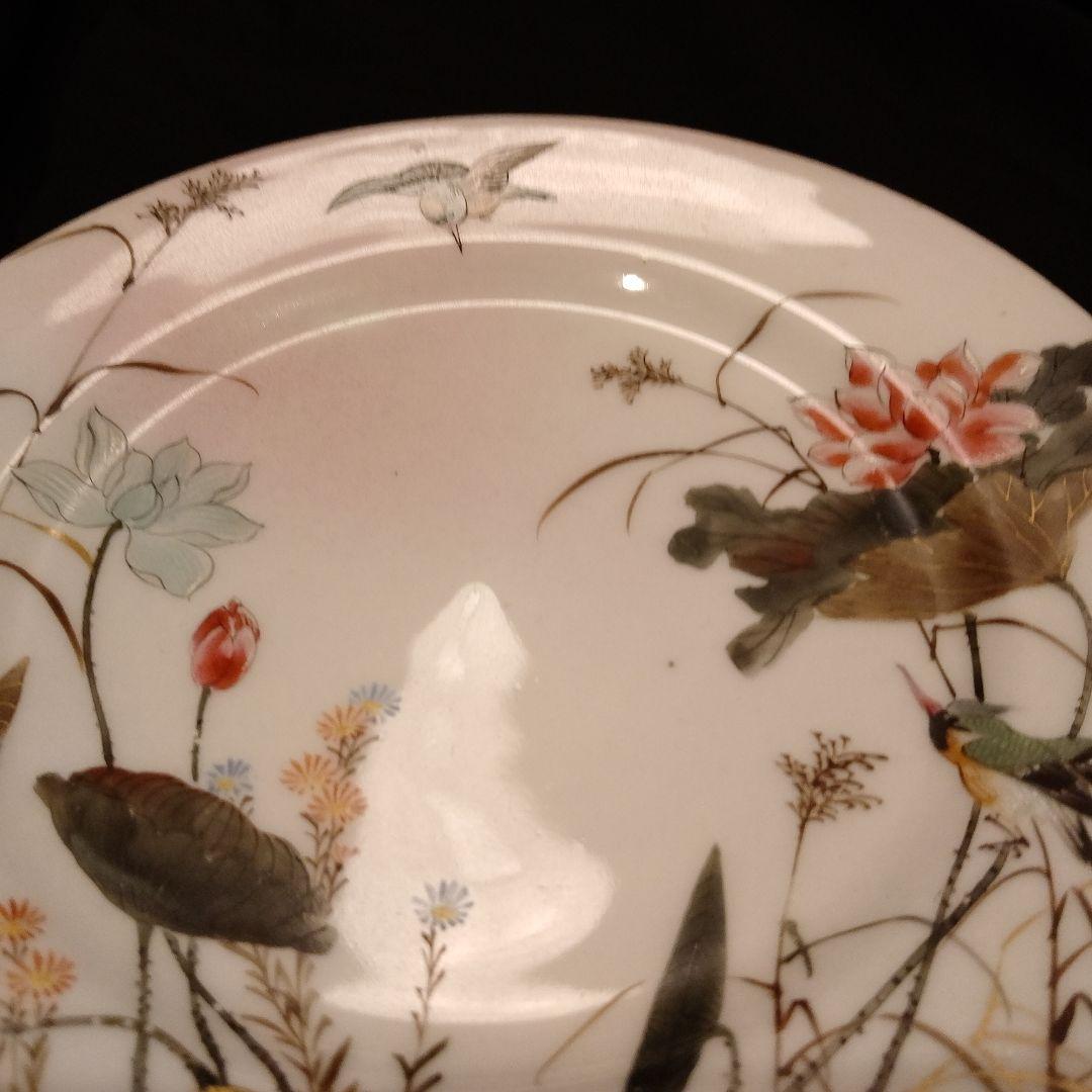 明治期 横浜焼 井村彦次郎 カワセミ 皿 骨董 里帰り 輸出品