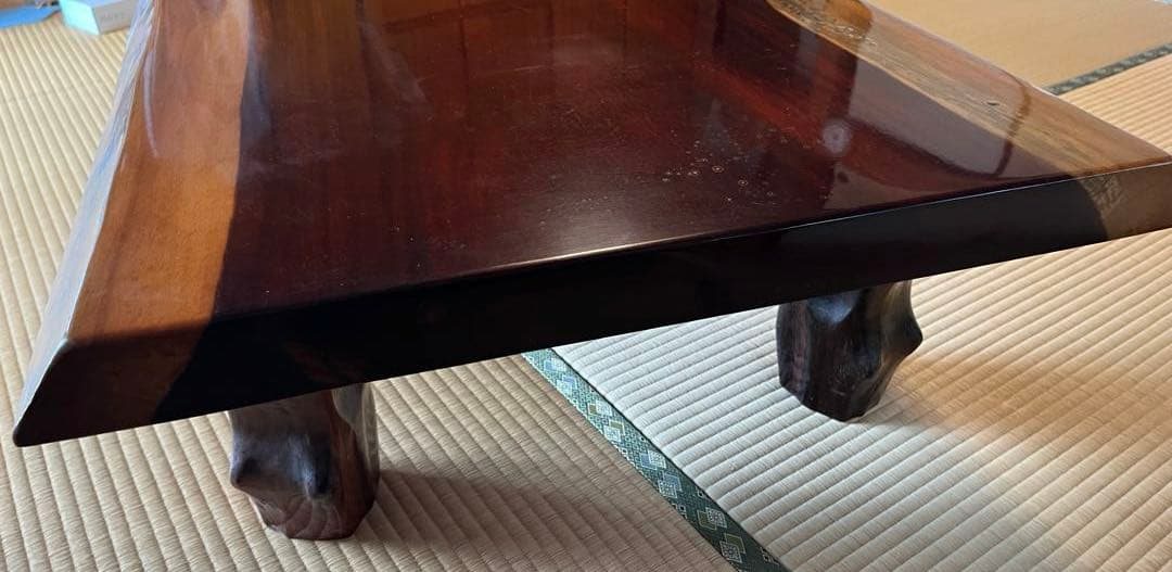 カリン材　花梨　一枚板　和テーブル　塗装済　脚取り外し可　送料込み