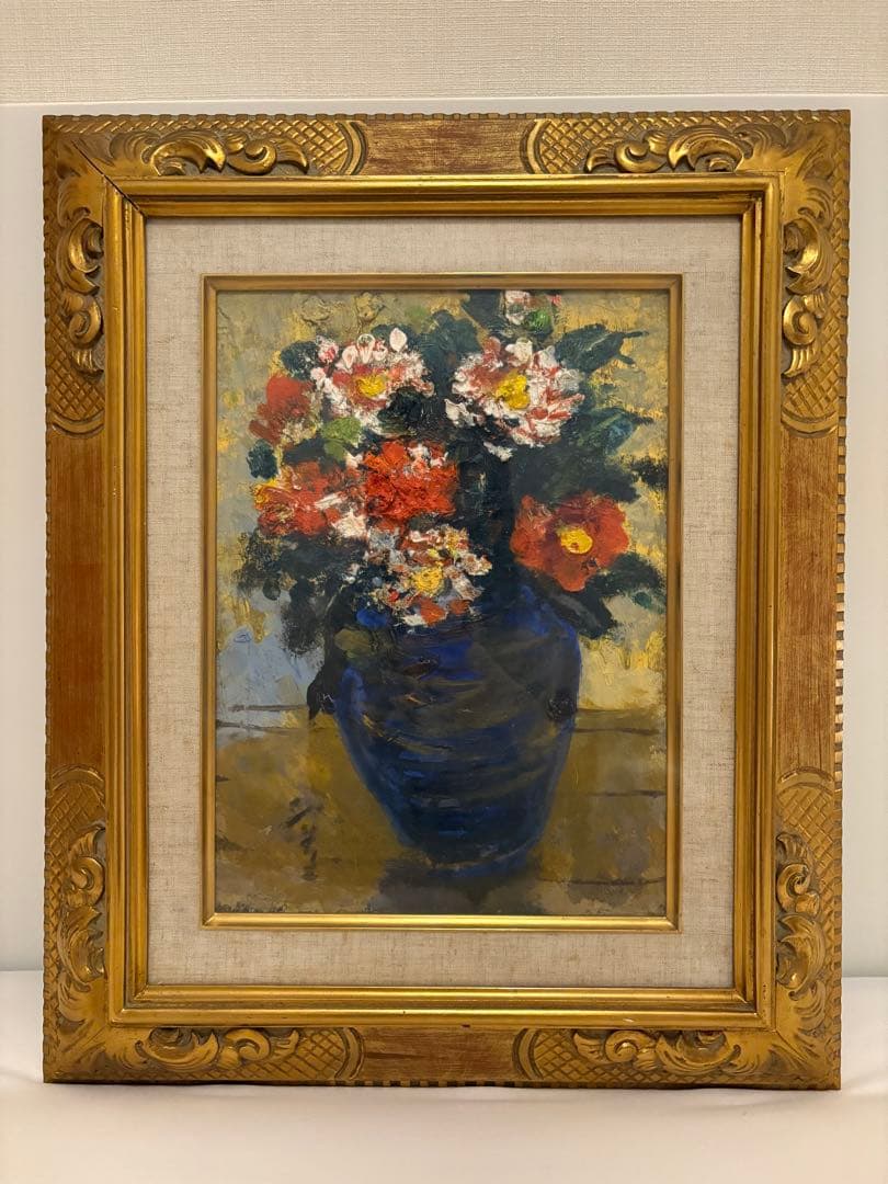 山道栄助 花瓶の花 油彩画 山道栄助 花瓶の花 油彩画