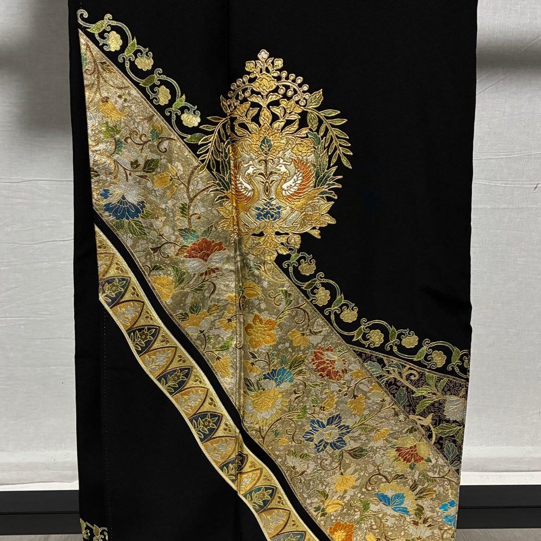 D7 黒留袖 鳳凰 唐草 金箔 正絹 着物 袷 極美品 SOUBIEN（創美苑） 黒
