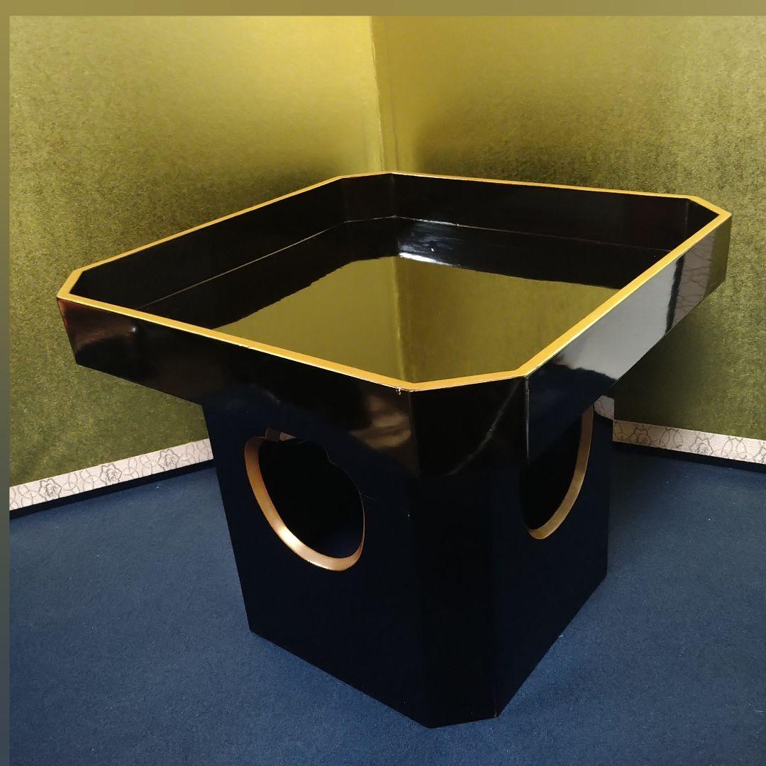 AH66 輪島塗 三宝 黒漆塗 神具 仏具 お供え置 木製黒漆塗 縁金彩