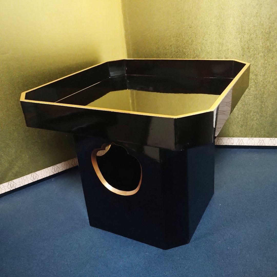 AH66 輪島塗 三宝 黒漆塗 神具 仏具 お供え置 木製黒漆塗 縁金彩