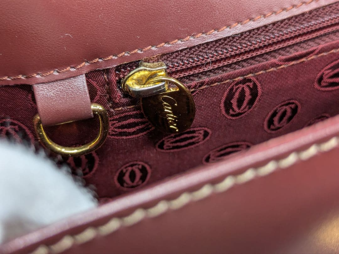 Cartier マストライン ハンドバッグ レザー ボルドー