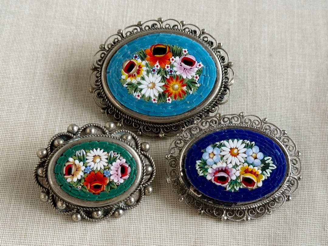 1950s〜 イタリア製 マイクロモザイク ブローチ 3点セット