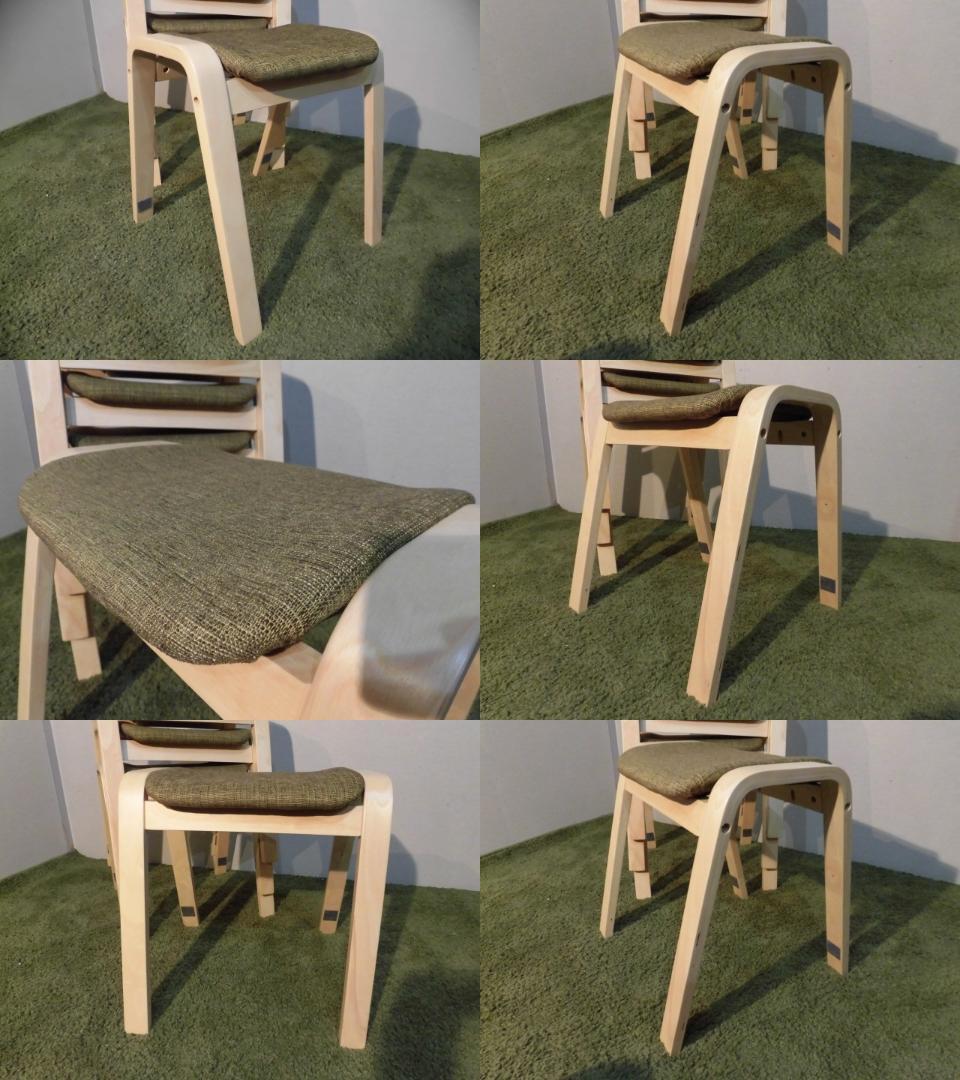 アウトレット★スタッキングスツール★4脚セット/ナチュラル枠（グリーン）