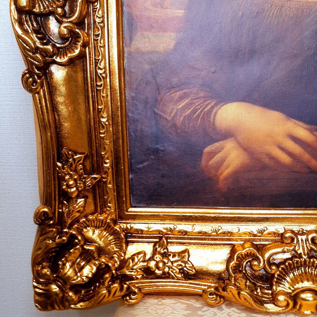 輸入雑貨　ダヴィンチ作　絵画　モナリザ　良質キャンバス生地　金箔使用　額絵