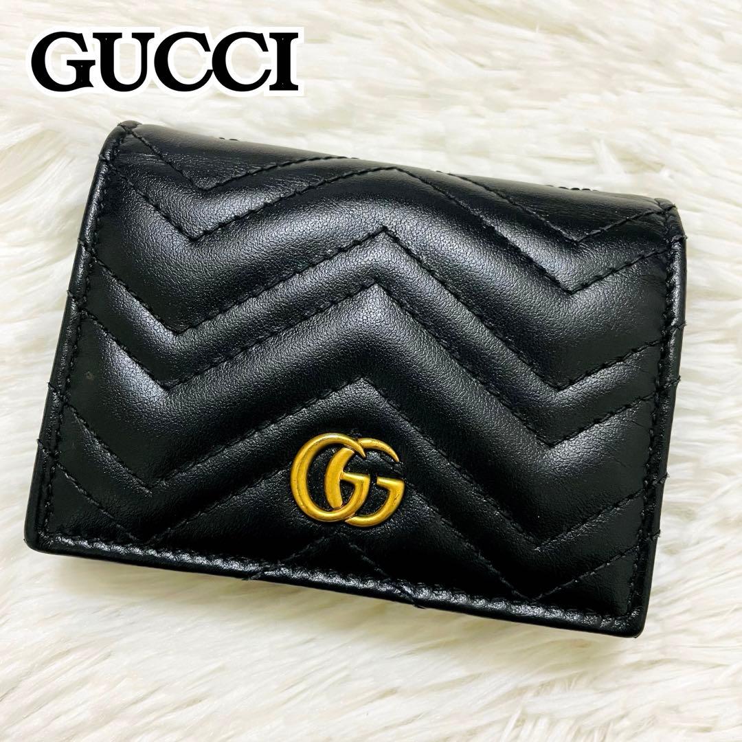極美✨GUCCI 二つ折り 財布 マーモント GG キルティング レザー 黒