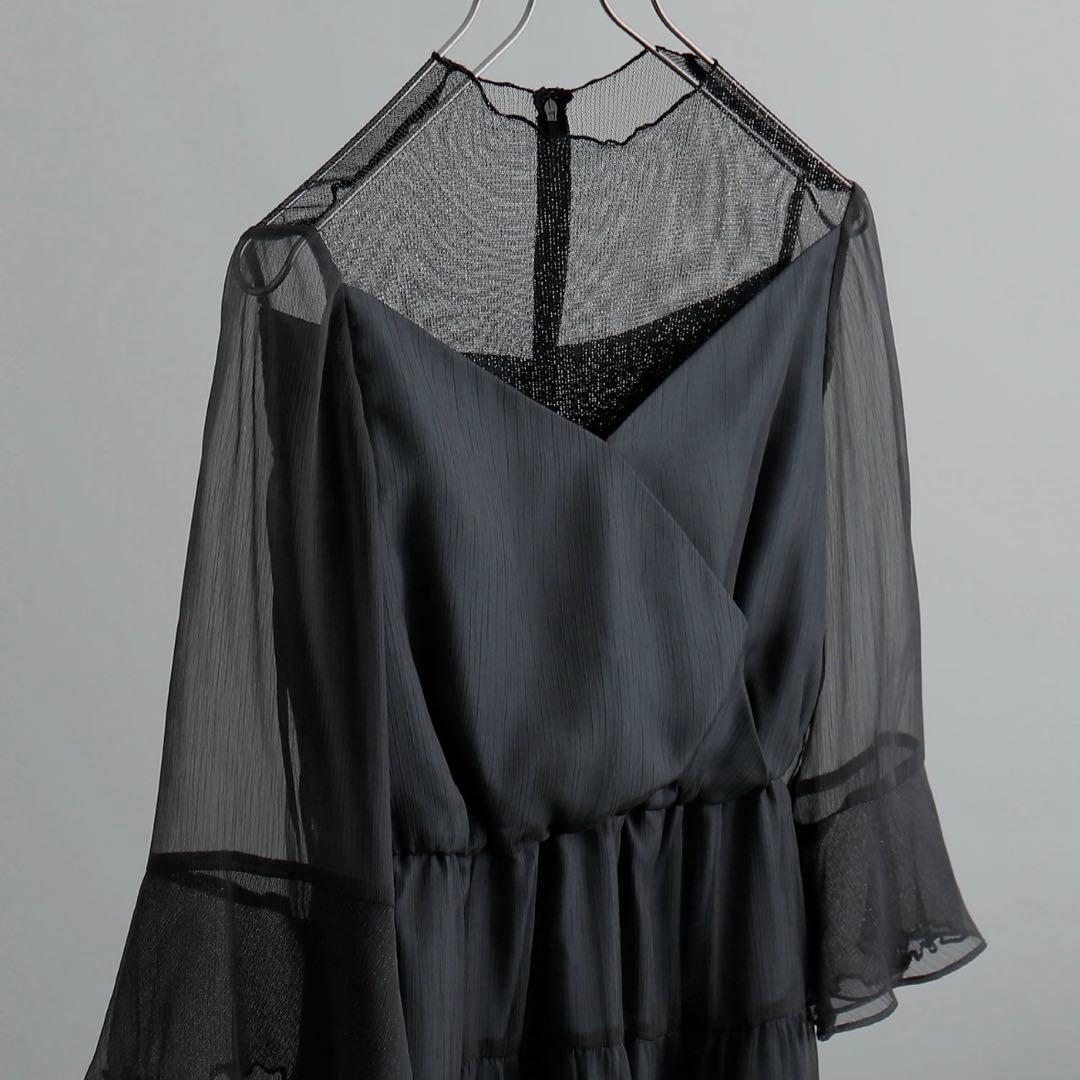 【niana】新品タグ付 シフォンドレス ラメチュール 黒L 結婚式 ブライダル