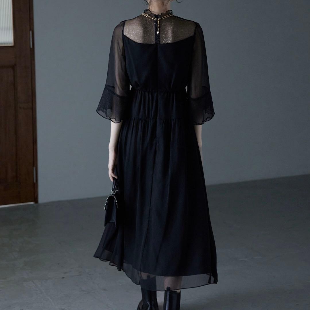 【niana】新品タグ付 シフォンドレス ラメチュール 黒L 結婚式 ブライダル