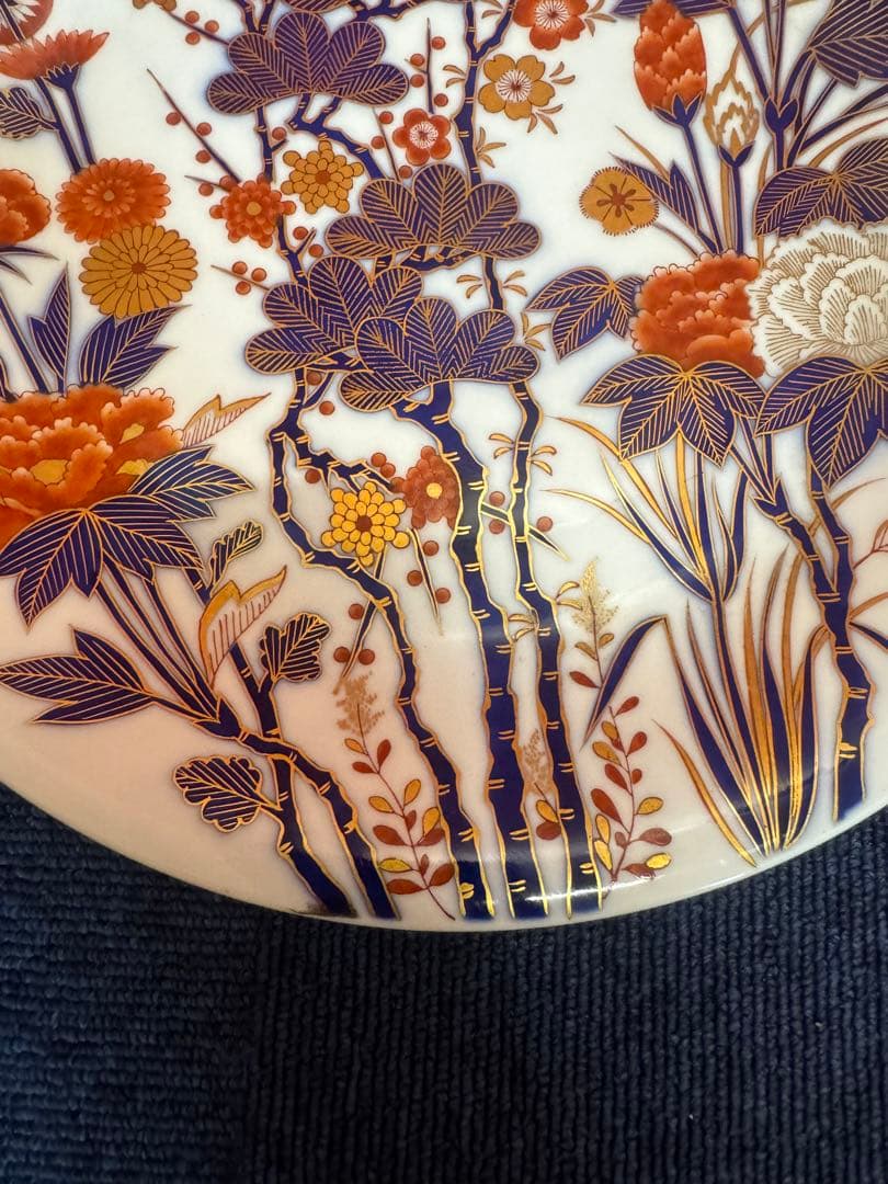 2003 香蘭社 染錦 飾皿 梅 桜 松 菊 牡丹 縁起物 大皿 金彩 時代物