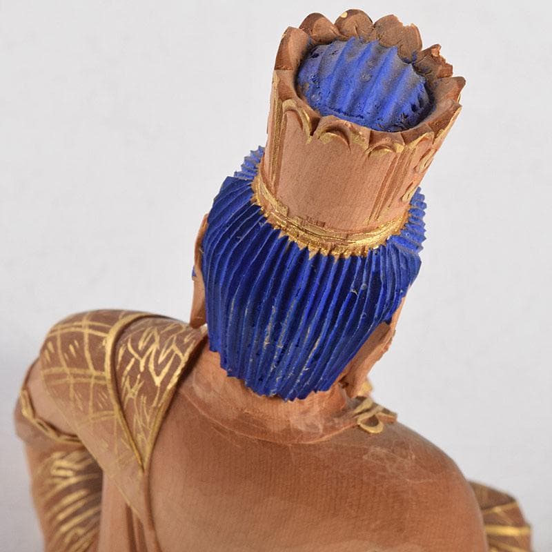 仏教美術 白檀彫刻 色彩木彫 大日如来坐像(金剛界) 仏像 置物 F R9395