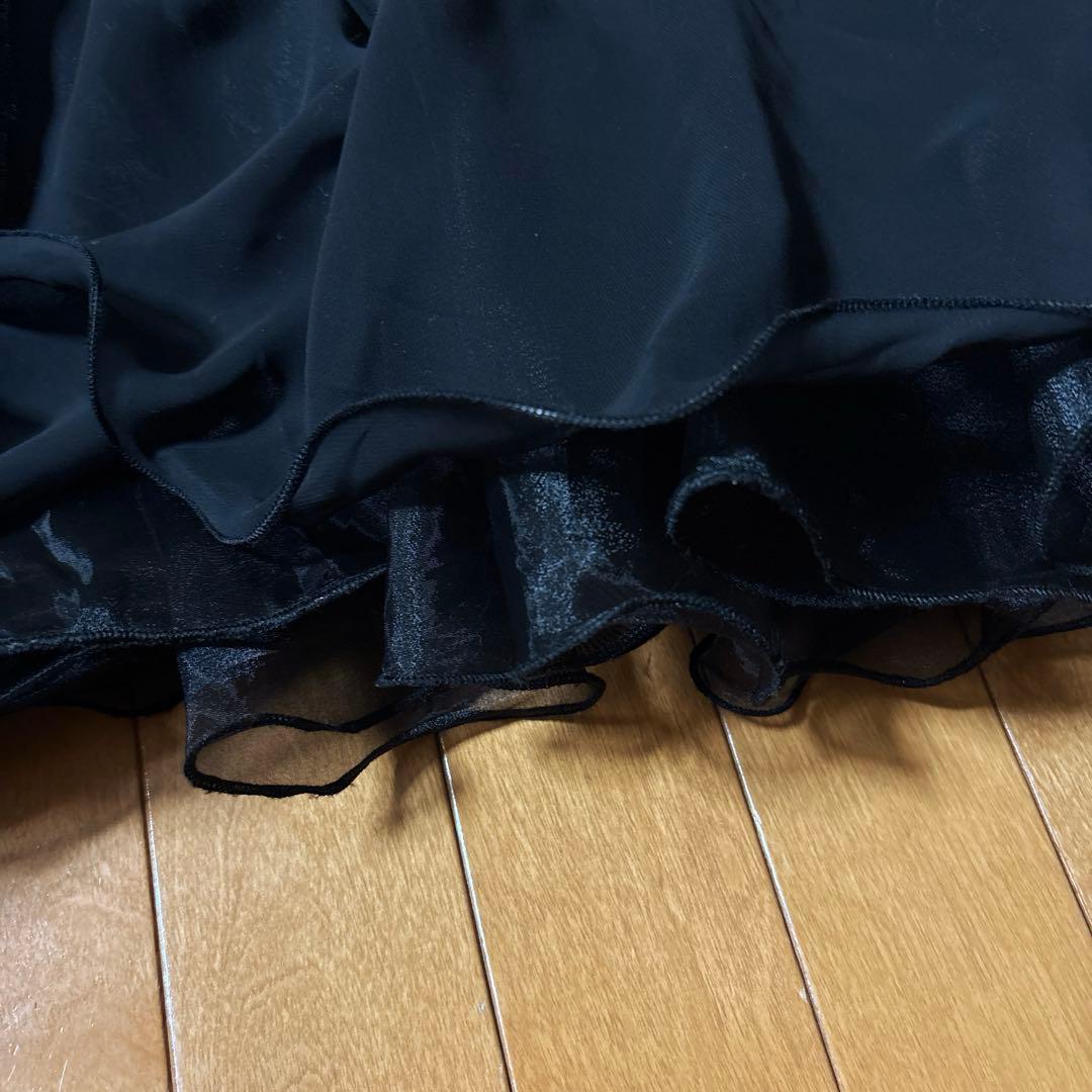 スパンコール刺繍付き ブラック ロングドレス カラオケ衣装 シフォン生地