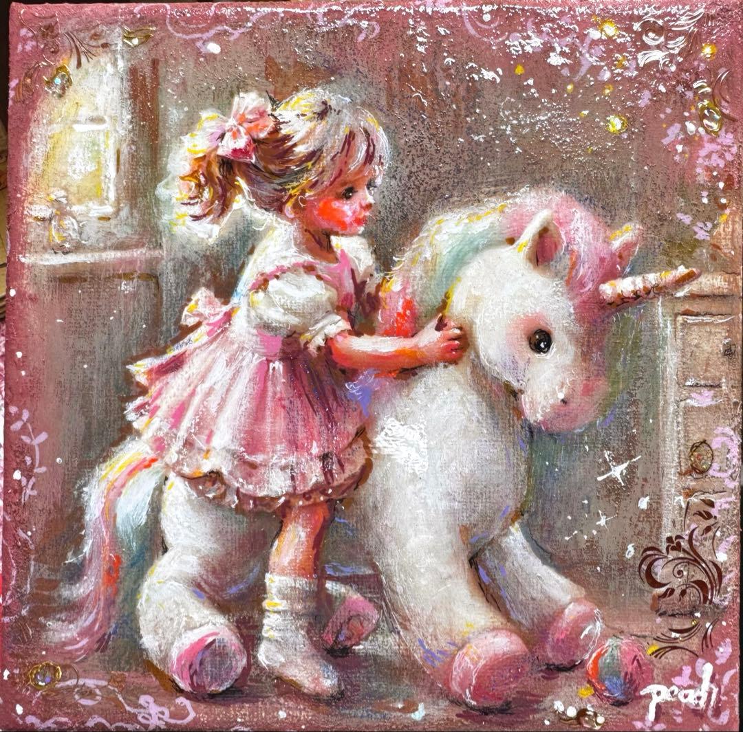 ぷ*あ様 絵画原画《夢を乗せて2》ユニコーンに乗っちゃう！コラージュ➕