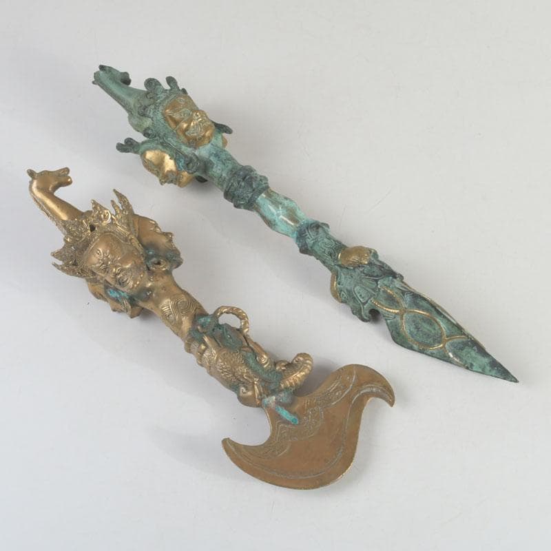 チベット密教法具 古銅鍍金 馬頭観音 金剛杵 独鈷杵など 3点 C