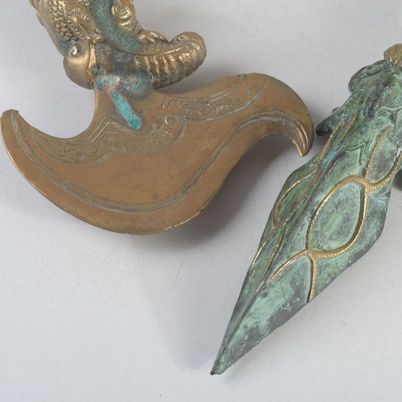 チベット密教法具 古銅鍍金 馬頭観音 金剛杵 独鈷杵など 3点 C