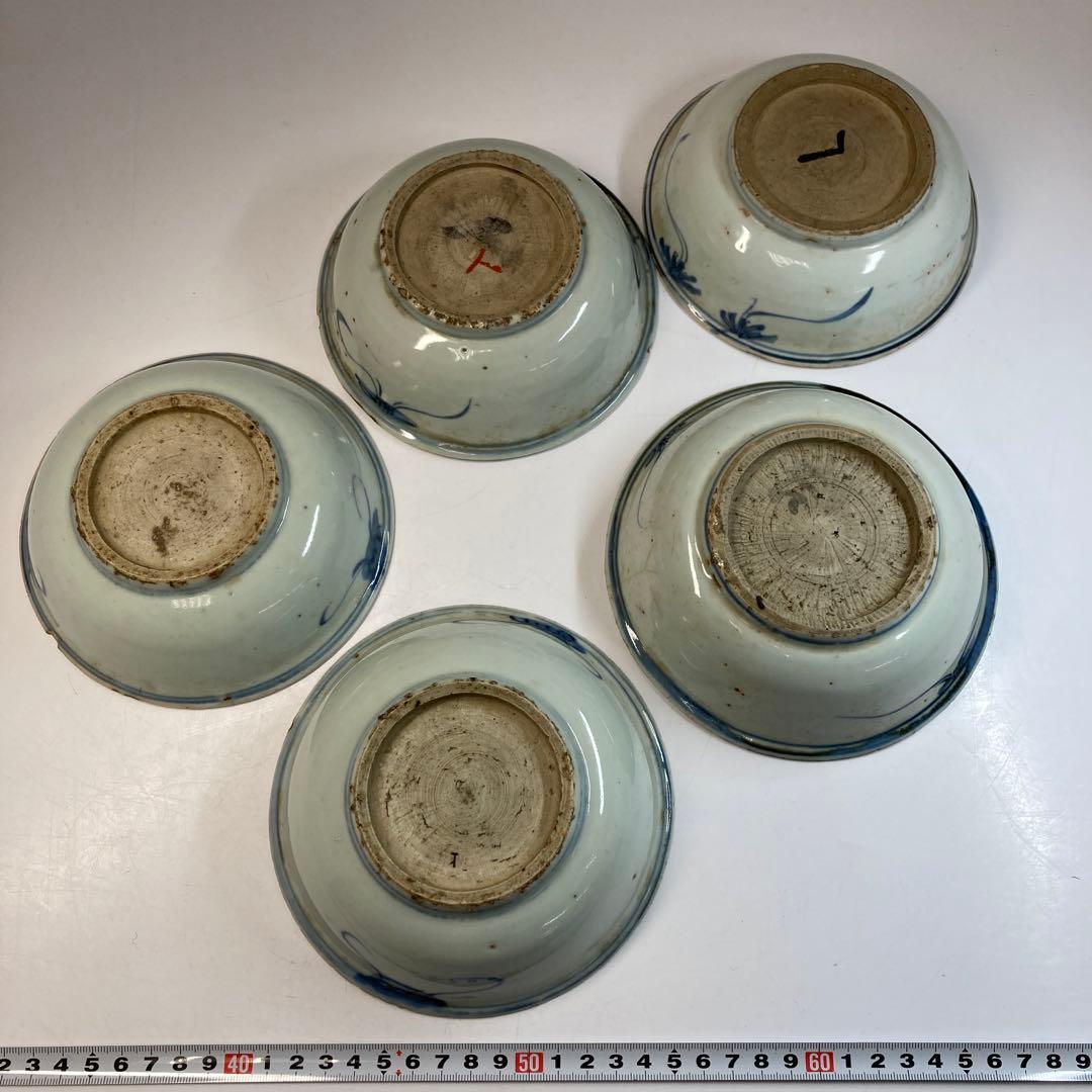 専用中国明時代　古染付向付5客　直径約14.5㎝　東Y6-0129☆2Fトトオカ