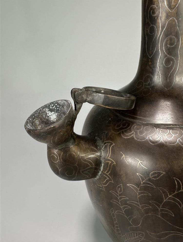 ◇『高麗金銅銀象嵌蒲柳水鳥紋浄瓶』 水瓶◇検）新羅仏 百済