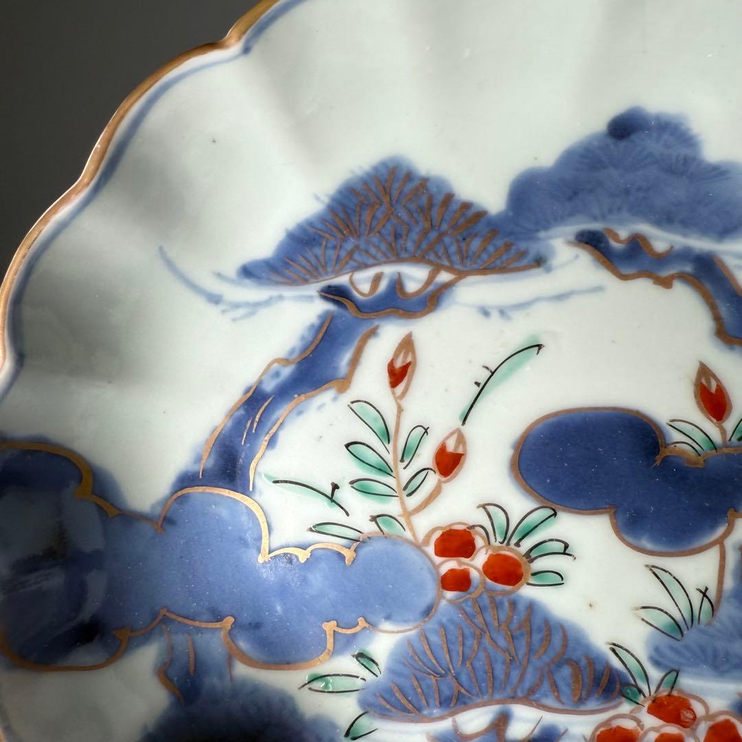 古伊万里　染錦松文様なます皿　10客　ホタルの窯印　江戸期　直径15.3cm