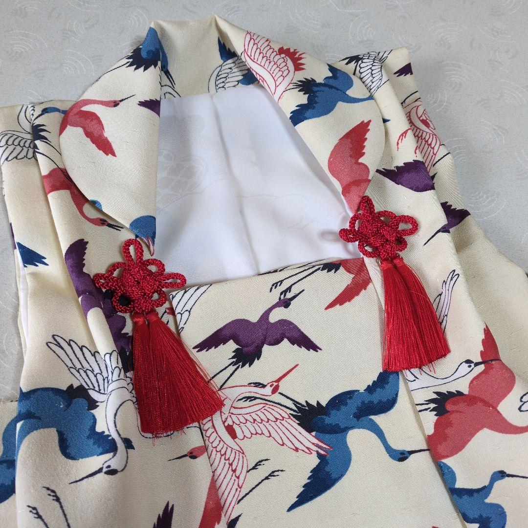 七五三３歳正絹手縫いの被布（巾着付き）中綿無し