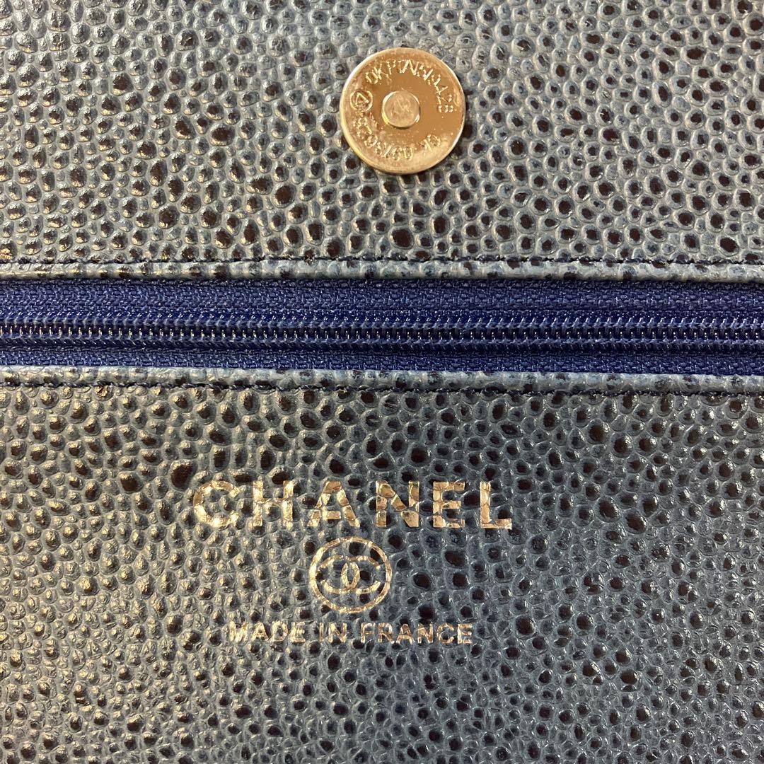 CHANEL シャネル キャビアスキン チェーンウォレット ネイビー