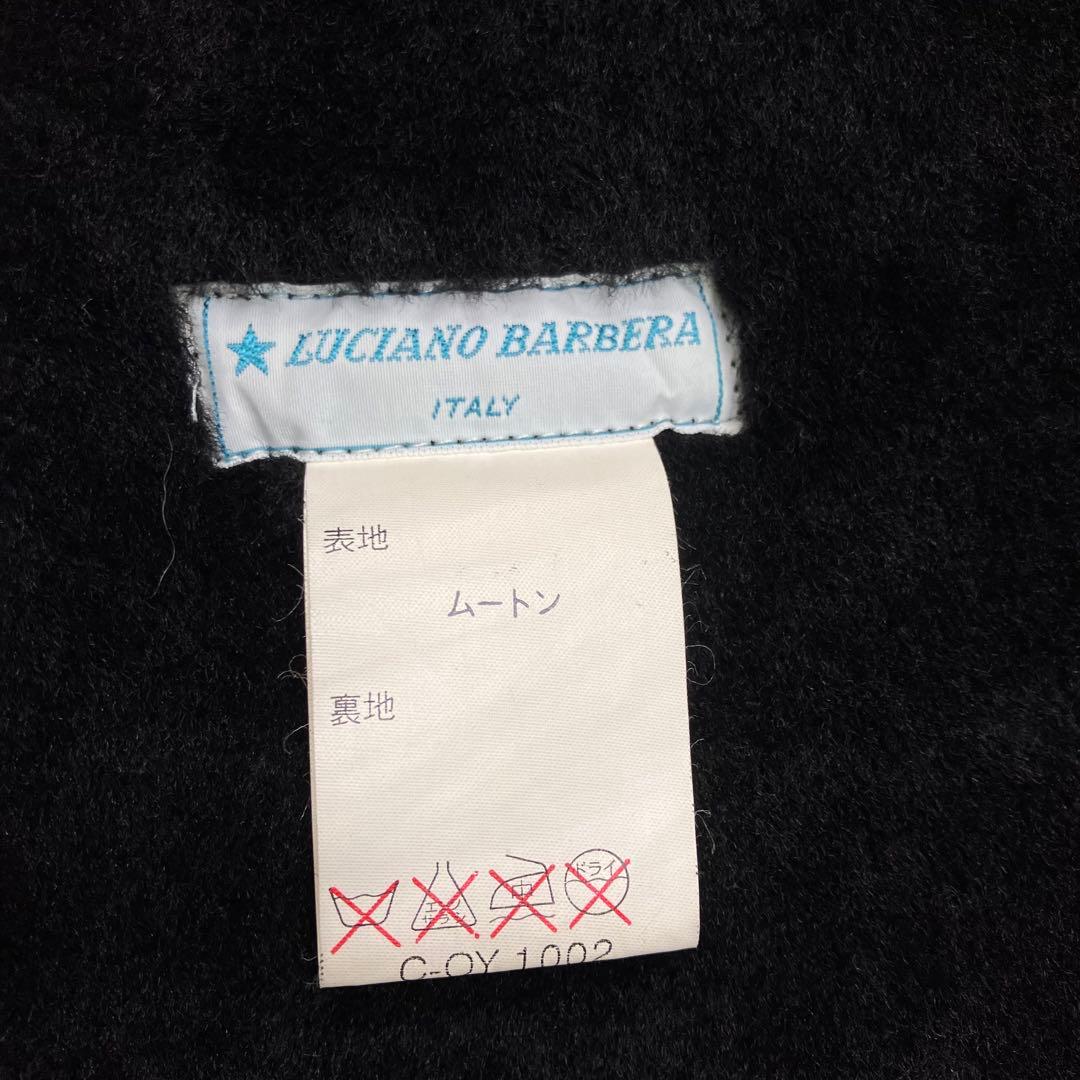 LUCIANO BARBERA レザー ムートン コート ジャケット ネイビー