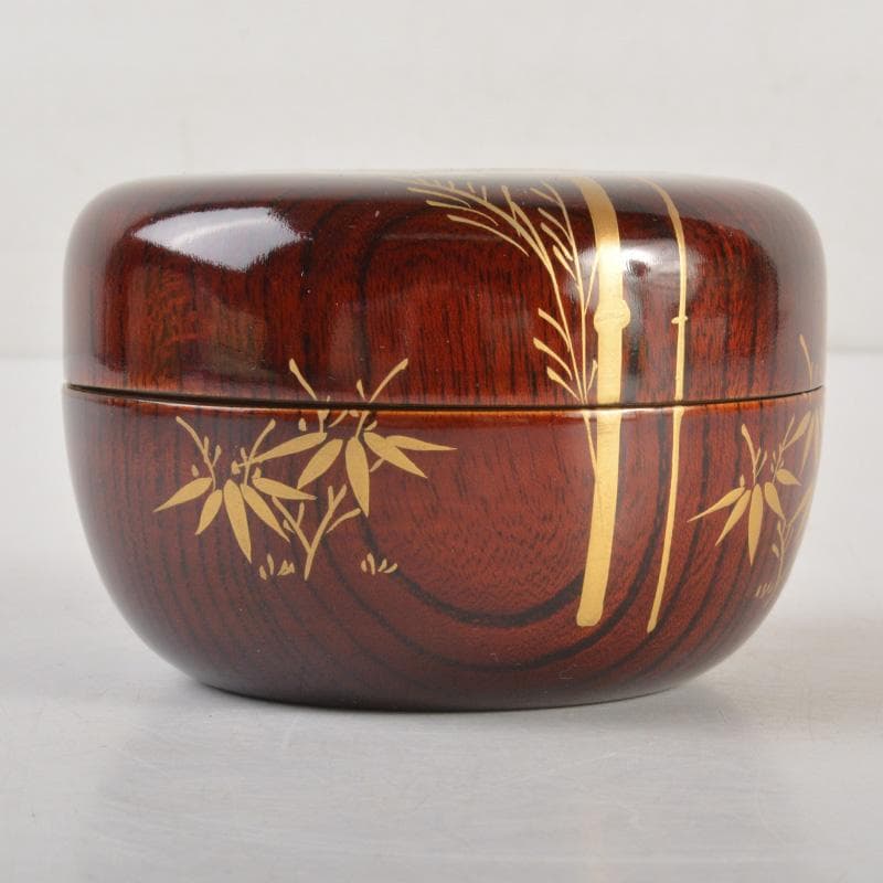 茶道具　瑛斎作　竹蒔絵　螺鈿装飾　平棗　共箱　V　6259