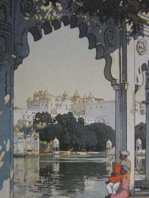 吉田博、ウダイプールの城、希少な額装用画集より、新品高級額装付、状態良好