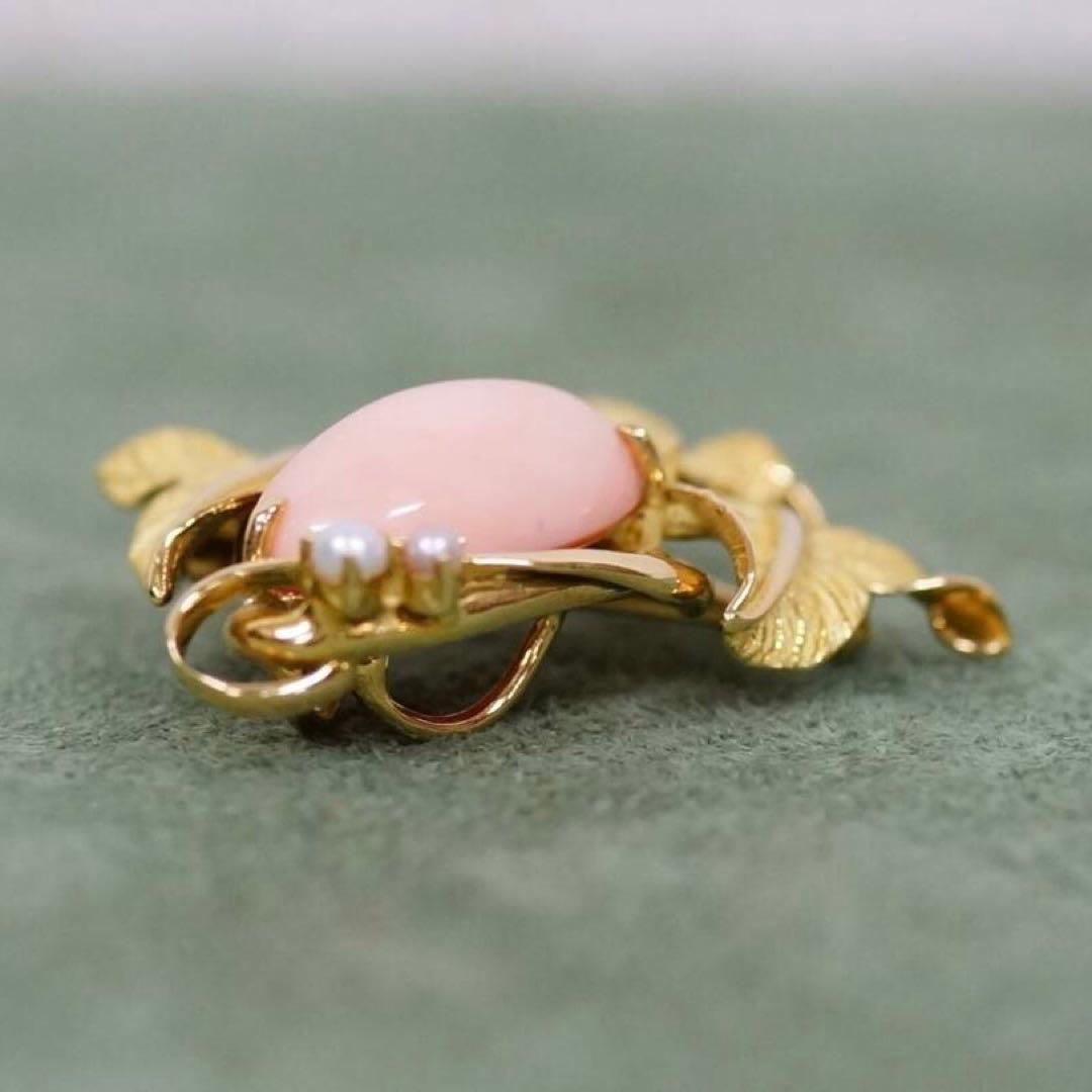 綺麗！★ 金無垢 K18 15.3g 珊瑚 パール ダイヤ ルビー ブローチ