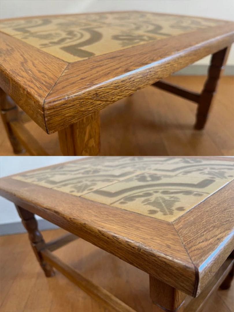 ヴィンテージ ルーマニア タイルトップ ネストテーブル オーク サイド