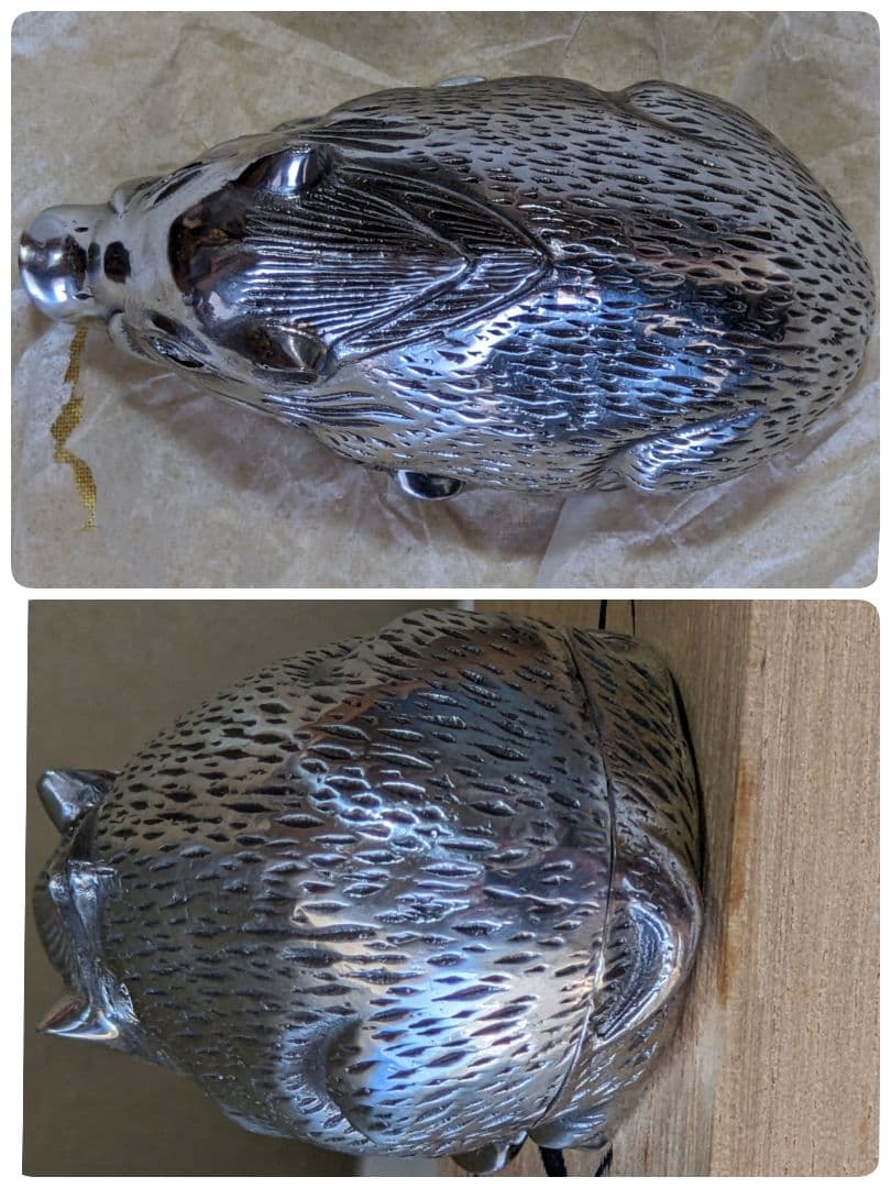 ♦高岡銅器 渡辺景秋作 蝋型鋳銀 干支亥 盒子 銀製品 銀価格511円 美術品