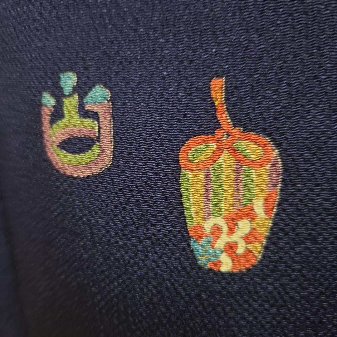 古代ちりめん小紋 紺地 茶道具飛び柄 6611