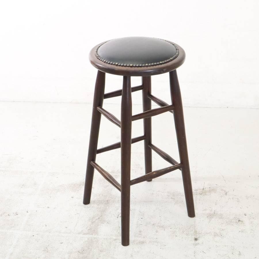 ルーマニア製 ハイスツール ビーチ材 ブラック PVCレザー