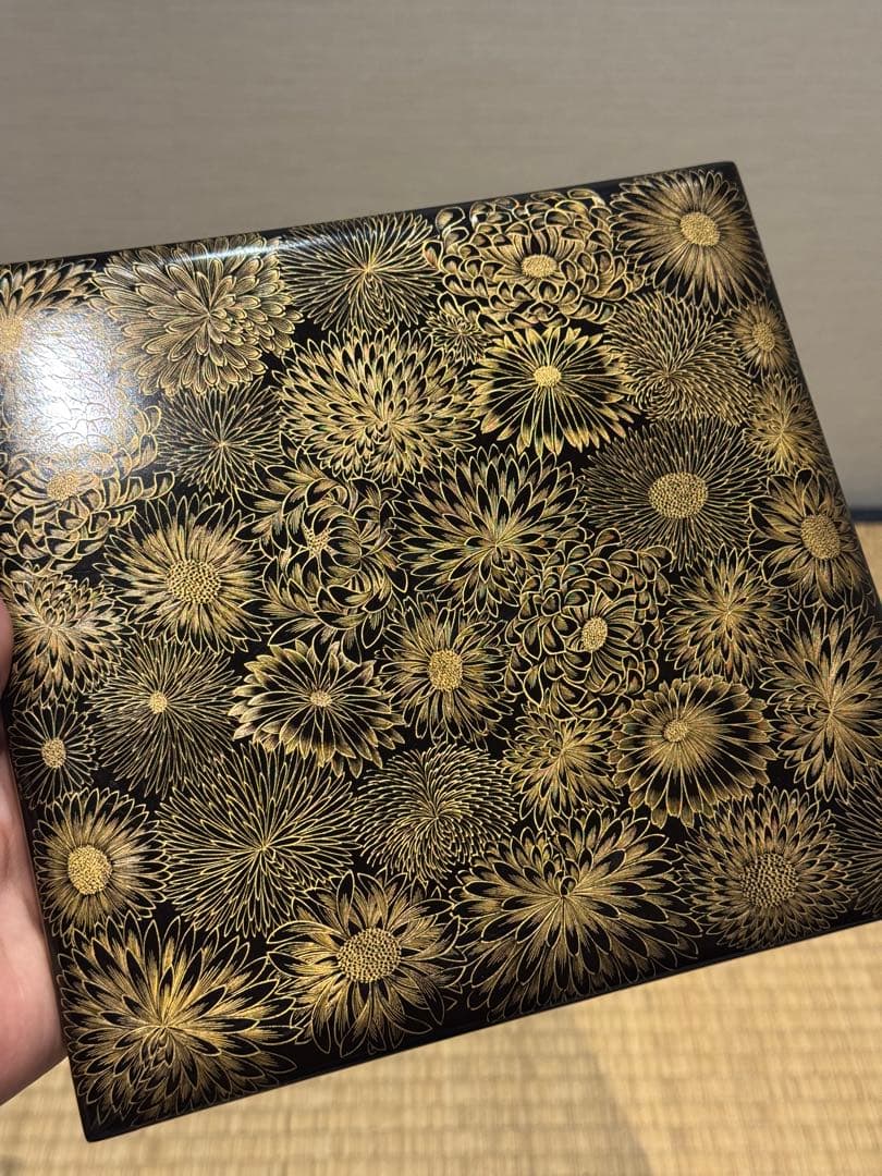 輪島塗 菊花総沈金彫 五段重箱 木製漆器