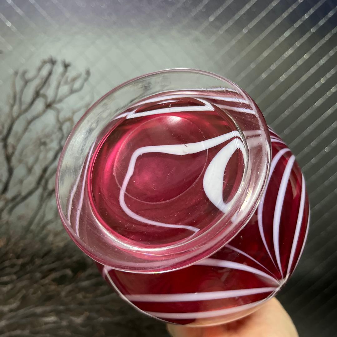 骨董 時代ガラス 希少 金赤ガラス 掻き揚げ紋 カラフェ 酒器 ウランガラス