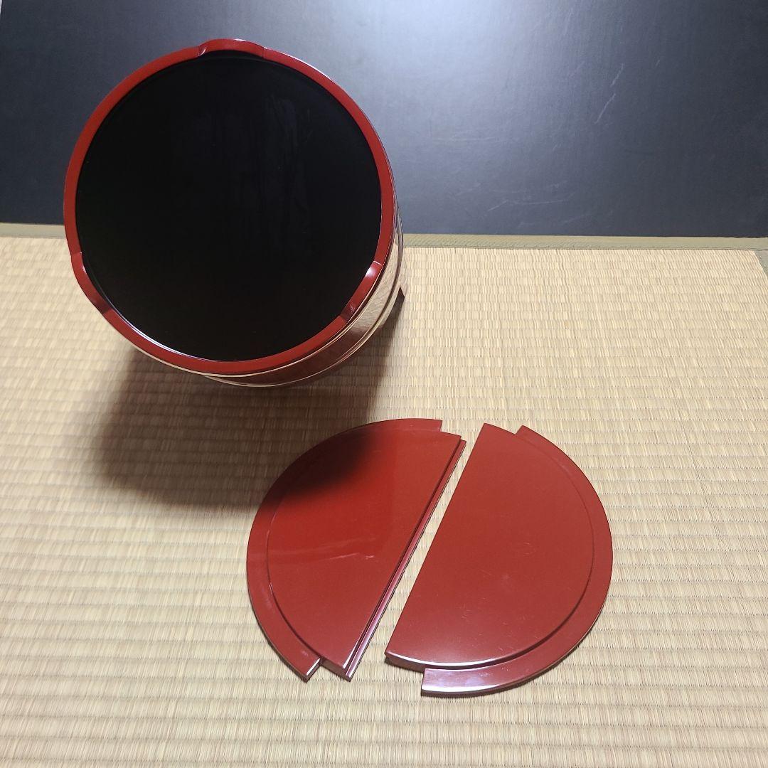 輪島塗　本朱塗　手桶水指　銀箍　内朱塗　塗師　林照峰造　供箱　茶道具