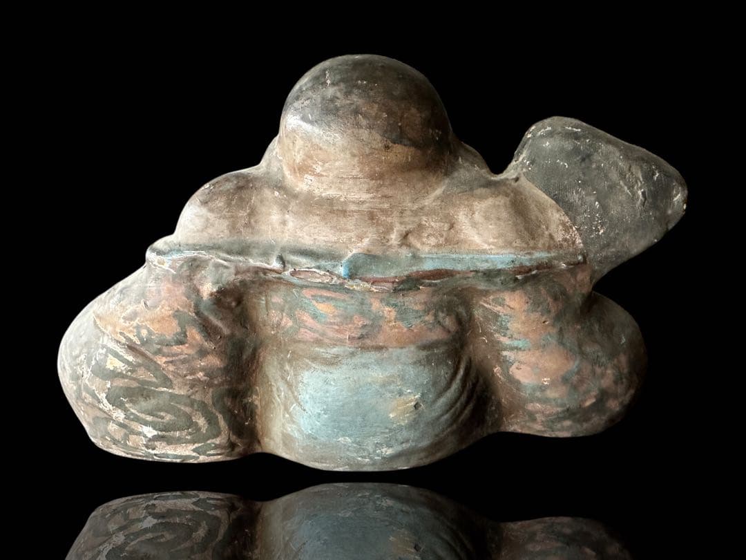 希少 江戸期 伏見人形 鵤幸右衛門 彩色布袋座像 銘【伏見 人形や