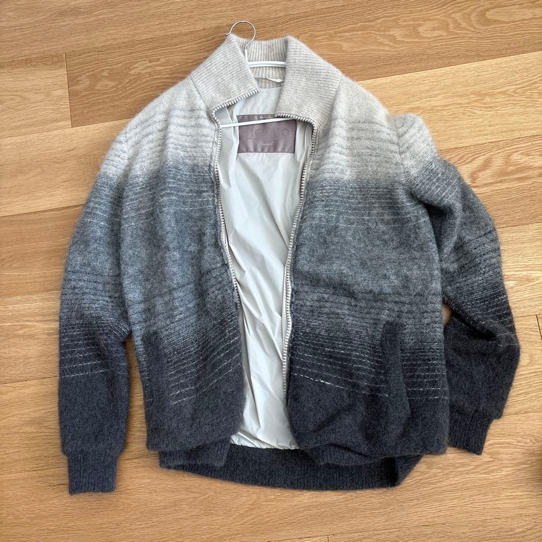 美品 ヘルノ Herno ナイロンアルパカグラデーション ニットブルゾン 48